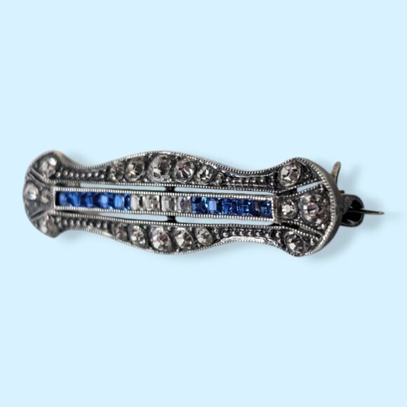 Antique Birks Sterling Crystal Bar Brooch - Picture 2 of 9